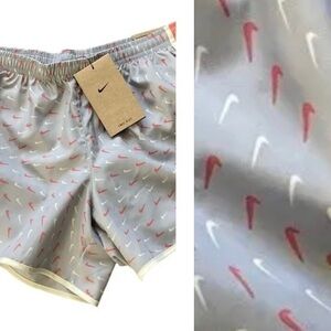 NEW Nike Large Girl's Running Shorts Tempo Gray Pink Logo Lined NWT